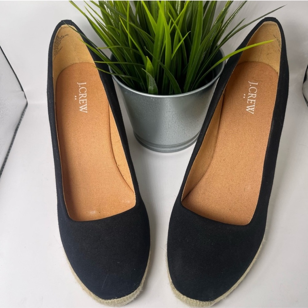 J Crew Women’s Seville Canvas Espadrille Black Wedges Slip Ons - Picture 2 of 11